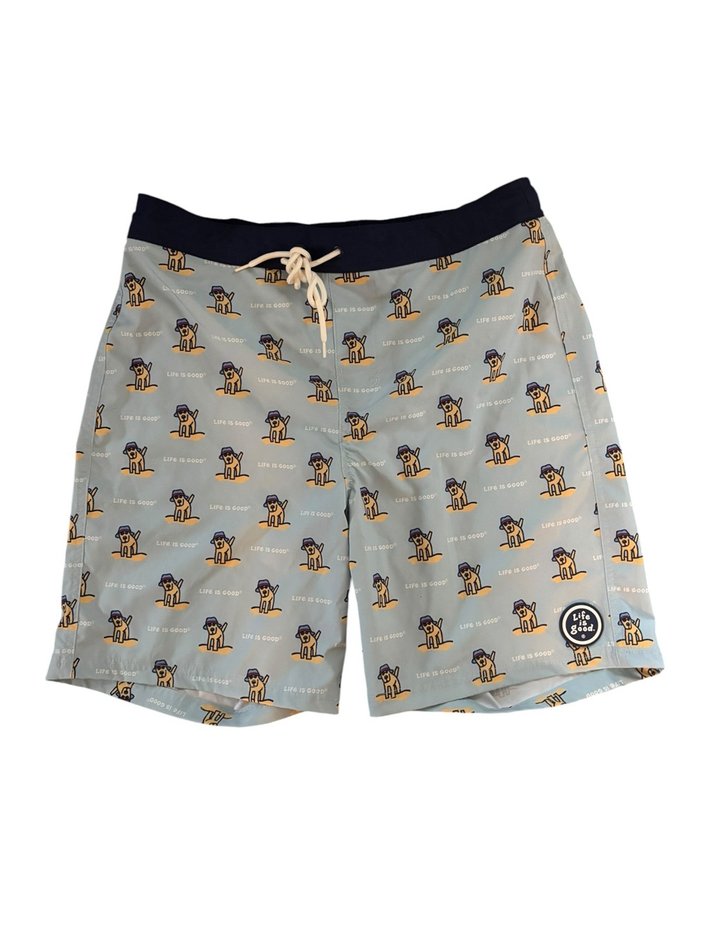 Life is Good Signature Dog Print Sunglasses Hat Board Shorts Liner Drawstring M